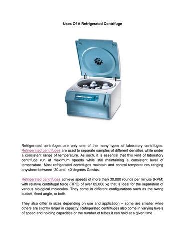 refrigerated centrifuge uses